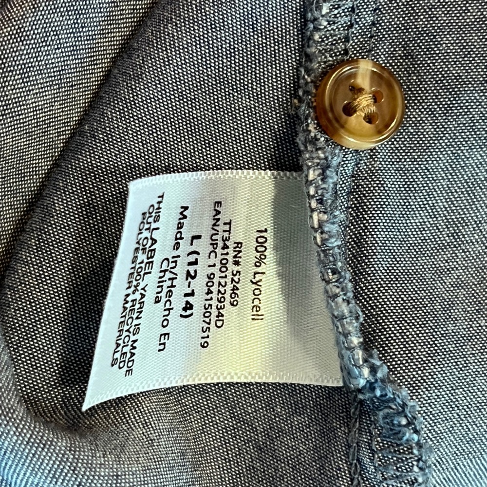 Womens Blue Lyocell Denim Babydoll Shirt Dress Size Large Pockets‎ - Picture 7 of 8